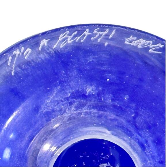 "It's A Blast" Arizona Cobalt Blue/Clear Stem Art Glass Water Wine Goblets-Set 3 - Picture 8 of 10